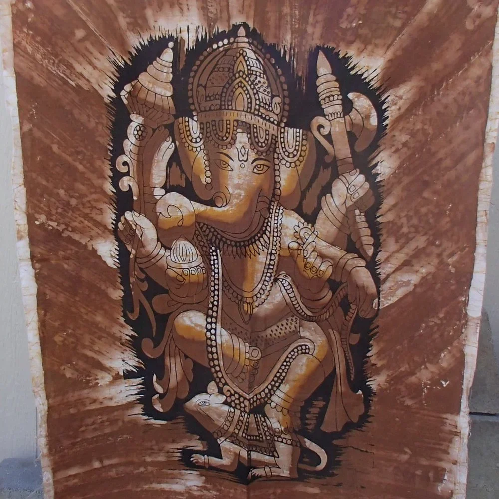 Ganesh Hindu Tapestry Wall Hanging Cotton Screen Printed Unframed 35
